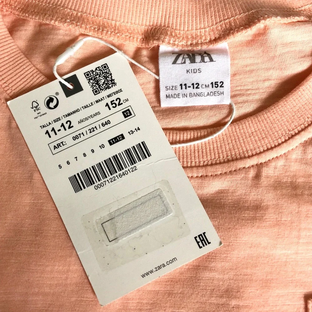 NWT Zara Kids Peach / Black “Be Yourself” Split Pocket T-Shirt Size 11-12
